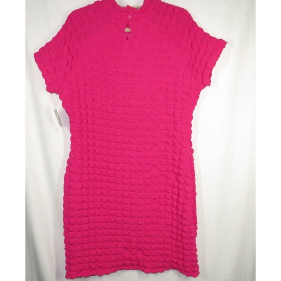 Planet Gold Women's Pink Bubble Texture Mock Neck Bodycon Dress Plus 3XL 20-22 - Picture 2 of 14